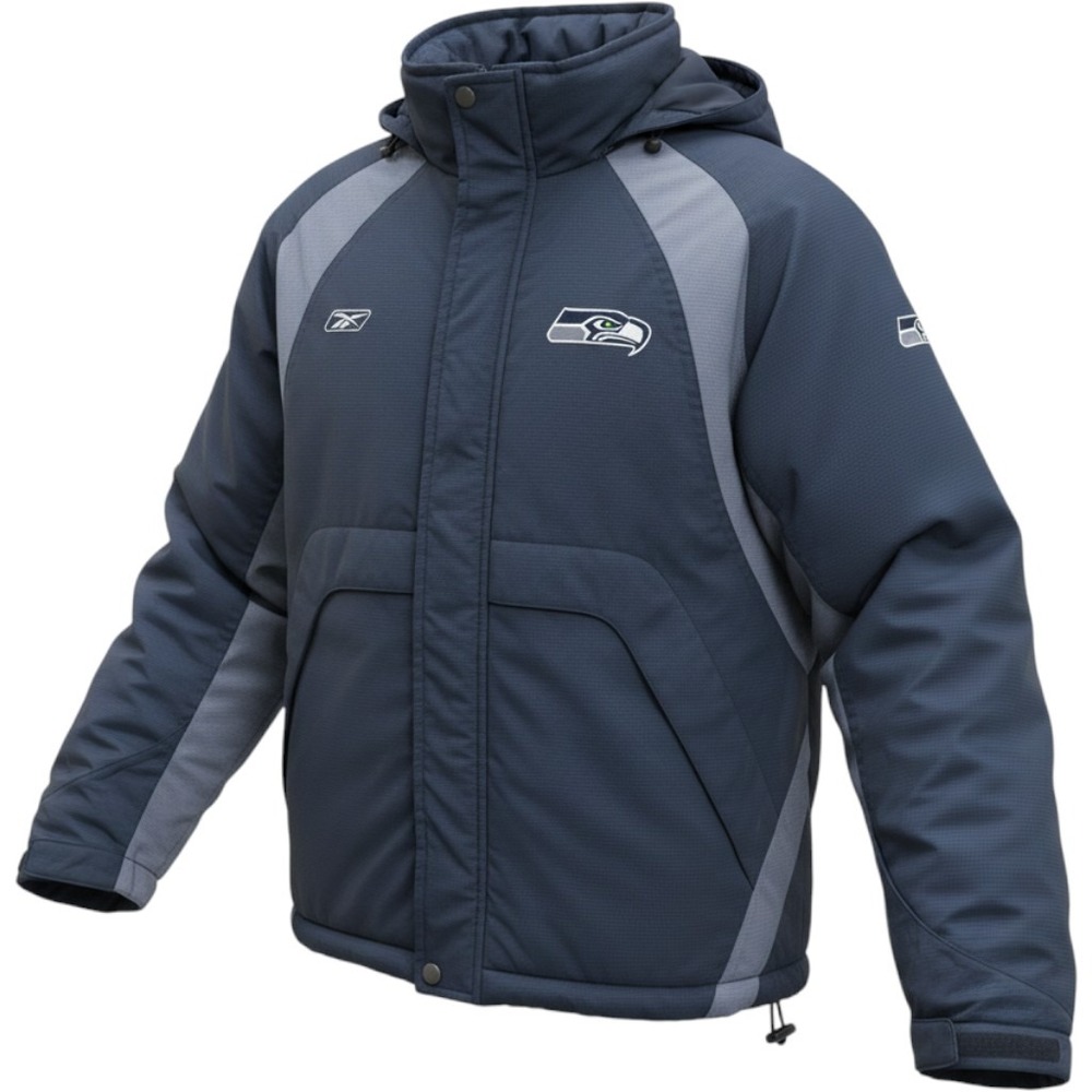 Reebok‎ Seattle Seahawks Puffer Jacket Navy Blue Youth Medium 10/12 NFL Sideline